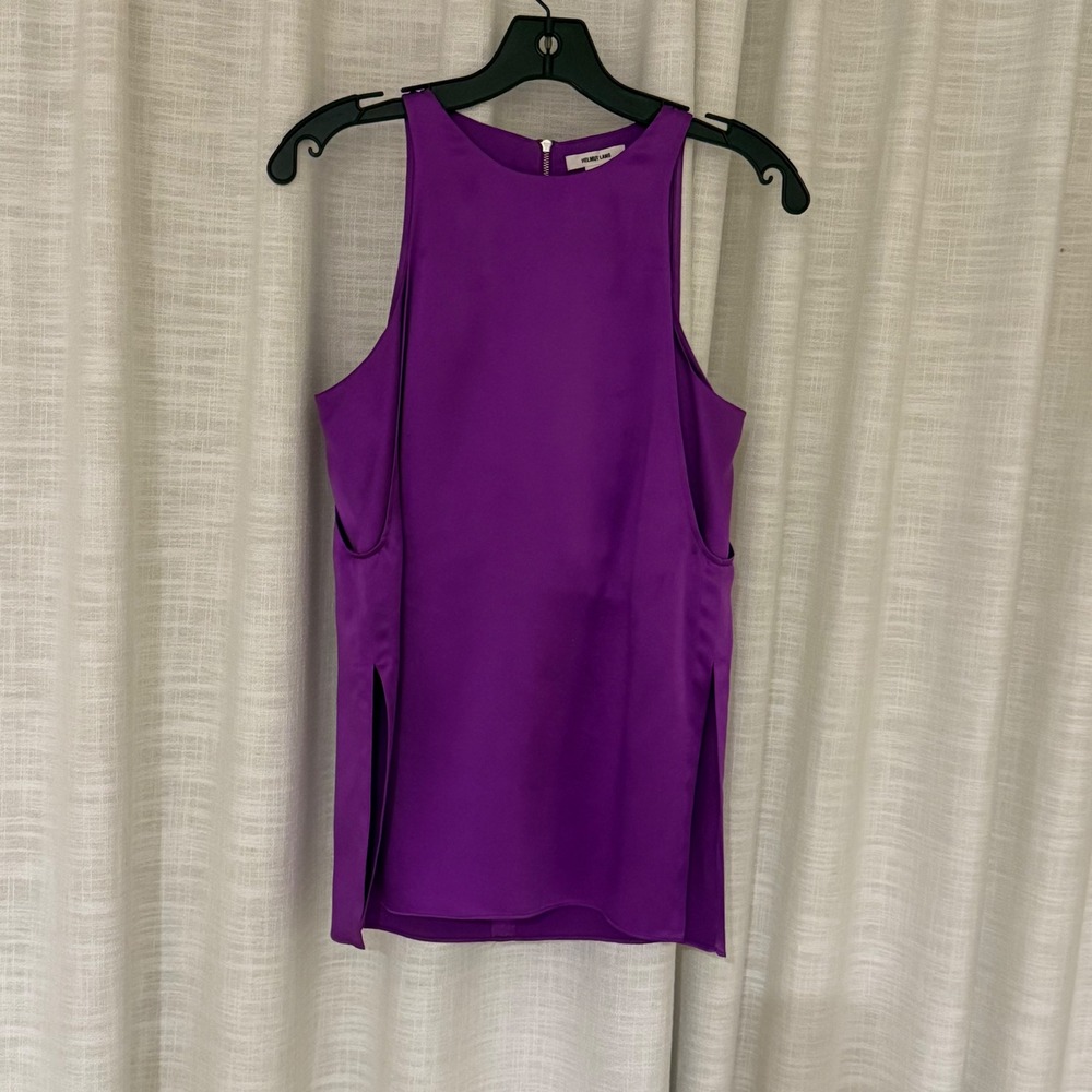 Helmut Lang Purple Silk High‎ Neck Sleeveless Side Slit Tank Top